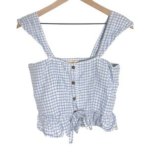 Cleobella Gingham Cotton Crop Top‎ Ruffle Blue Check XS
